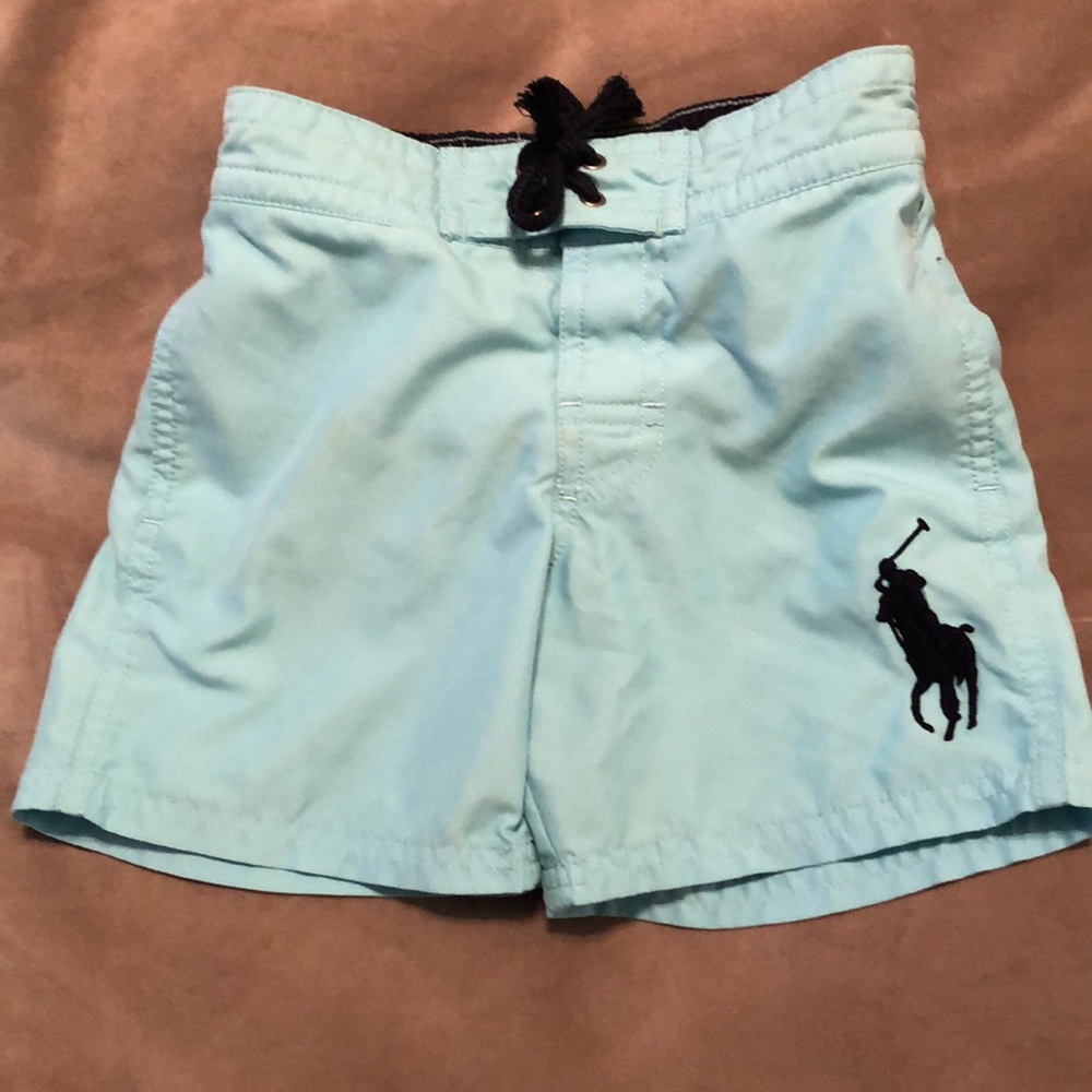 Polo Swim Trunks 3T Teal with Large Navy Logo